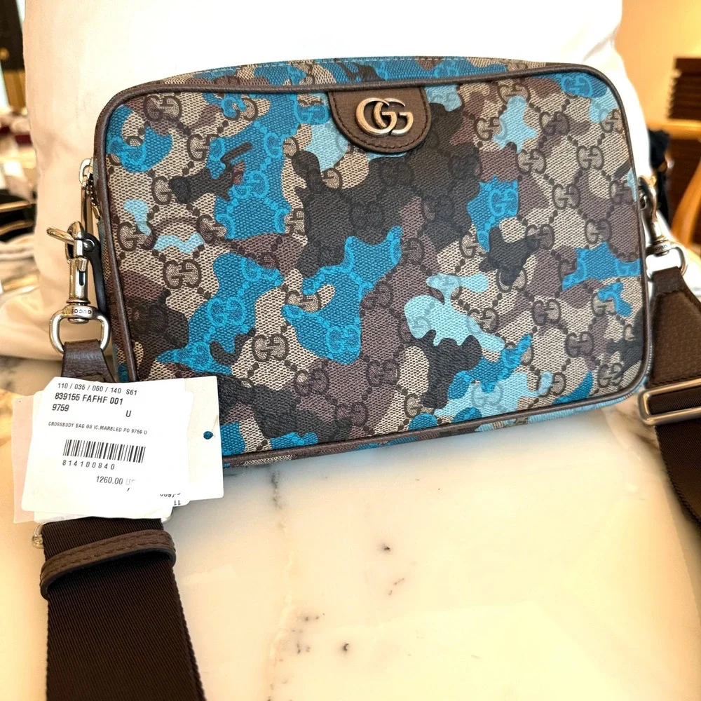 Gucci Ophidia GG Supreme Camo Crossbody Bag Blue Brown 639155
